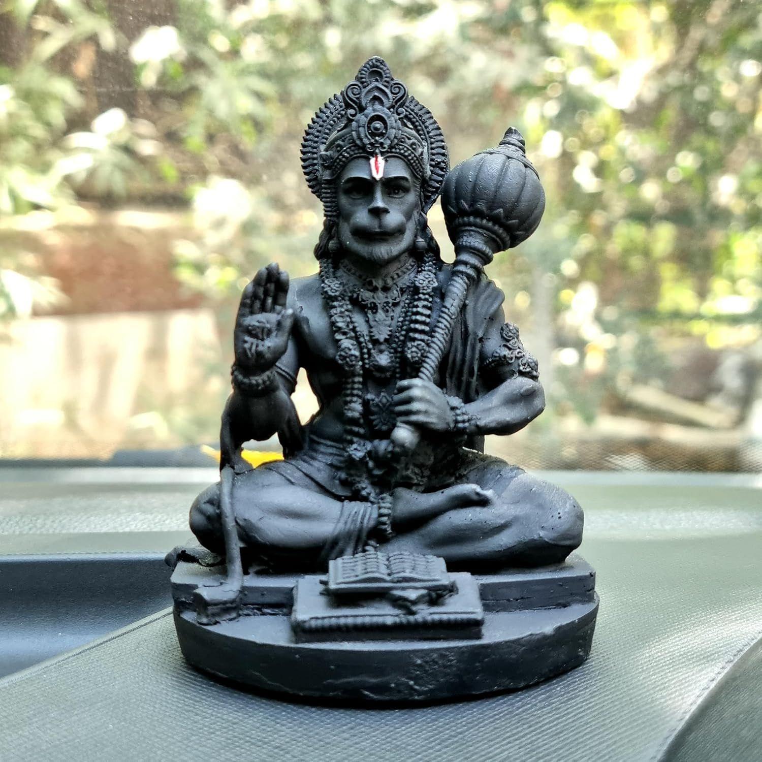 

Resin Hanuman Ji Idol for Car Dashboard, Home & Office Desk - Bajrang Bali Murti for Protection from Negative Energy, Good Luck 9 cm