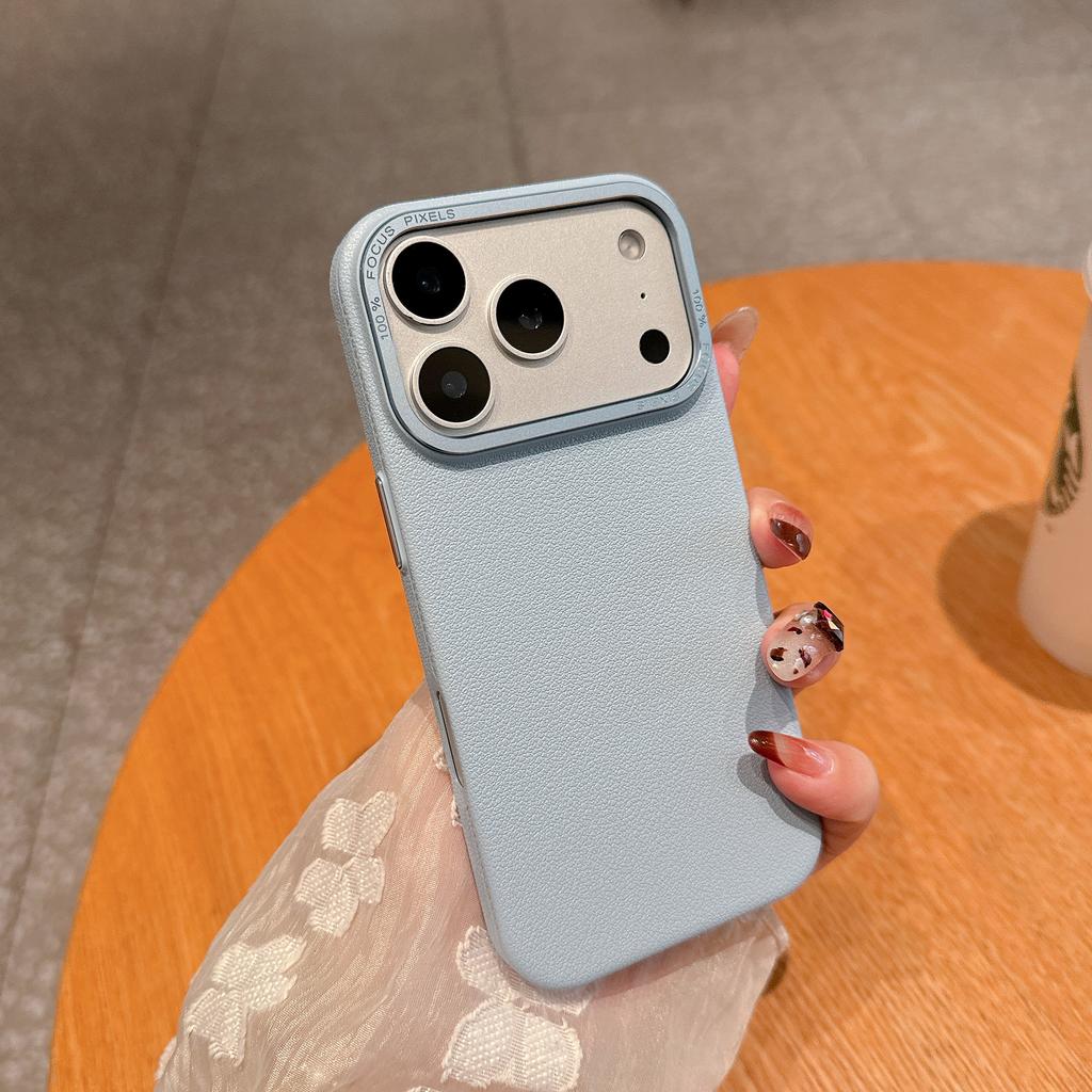 Luxury Matte PU Leather Texture Phone Case for iPhone 17 Air 16 15 14 Plus 13 12 Pro Max Metal Lens Protection Shockproof Cover