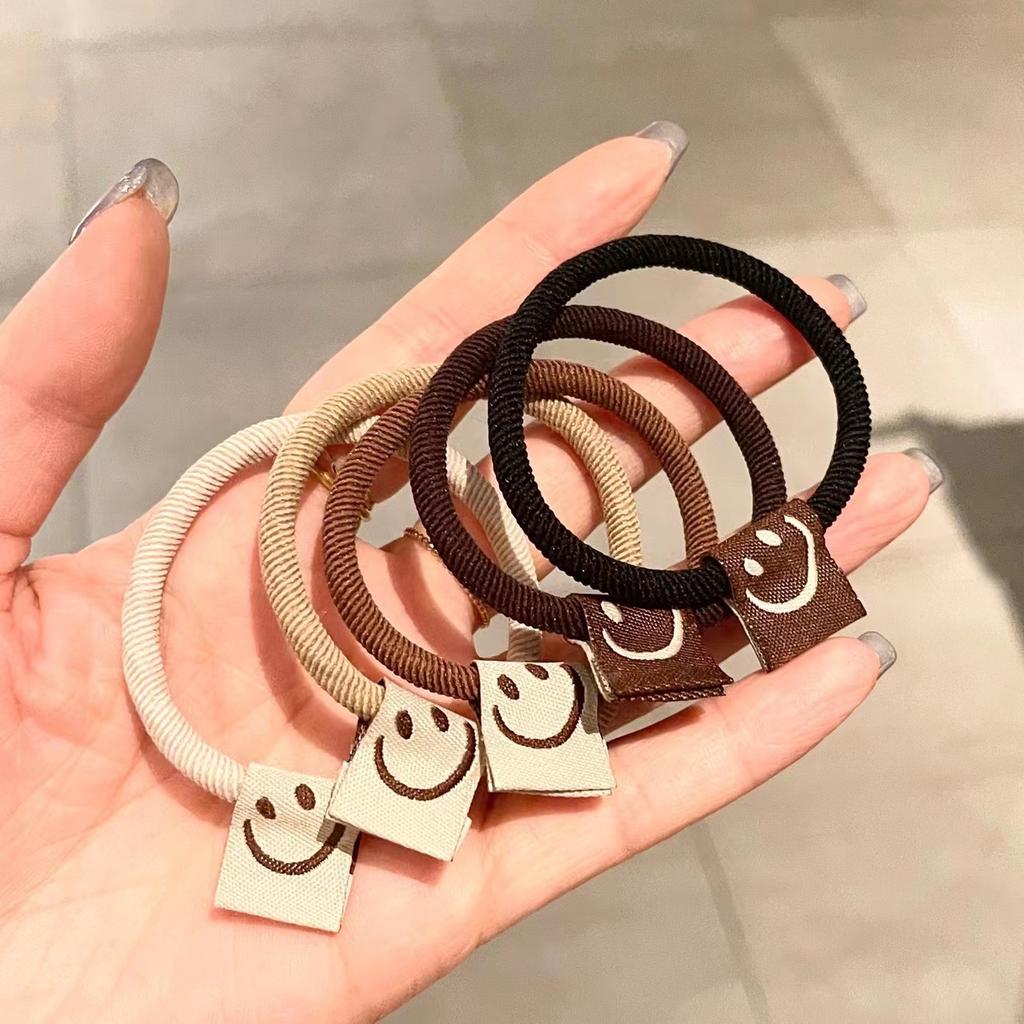 5PCS High Elastic Head Rope Female Smiling Face Hair Bands Simple Cartoon Leather Rubber Hair Ties Fashion Women's New Headwear