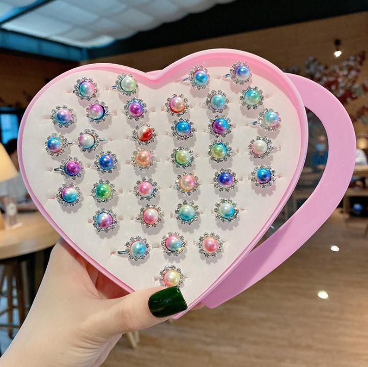 36buc inel pentru copii Cute Princess Baby bibelouri Jucărie Fetiță Cartoon Crystal Inel (cu cutie)