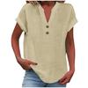 Women Casual V Neck Short Sleeve Button Down Shirt Solid Color T Shirt Top Fashion