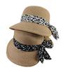 New straw hat women's summer travel sun hat back opening floral bow bucket hat straw woven wide brim sun protection hat