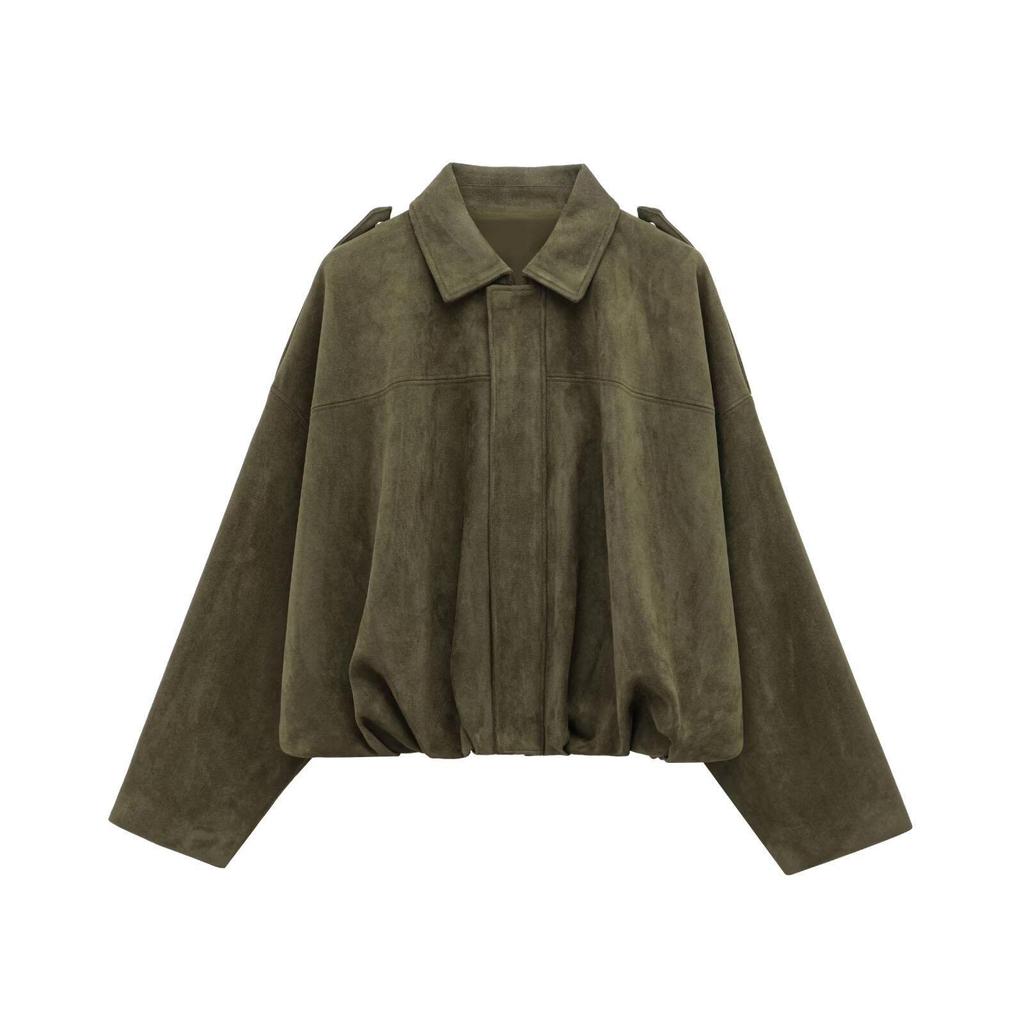 2025 Autumn/Winter Women's Batwing Sleeve Suede Pilot Jacket