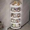 Modern 5-Tier White Plastic Mobile Bathroom Corner Shelf