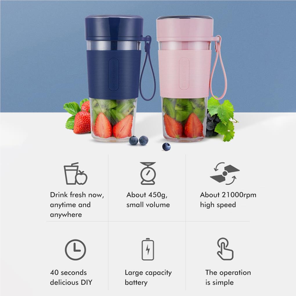 Electric Juicer Cup Handheld USB 1200mAh Battery Powered Washable Anti-corrosive Transparent 21000RPM Bottle with Lanyard