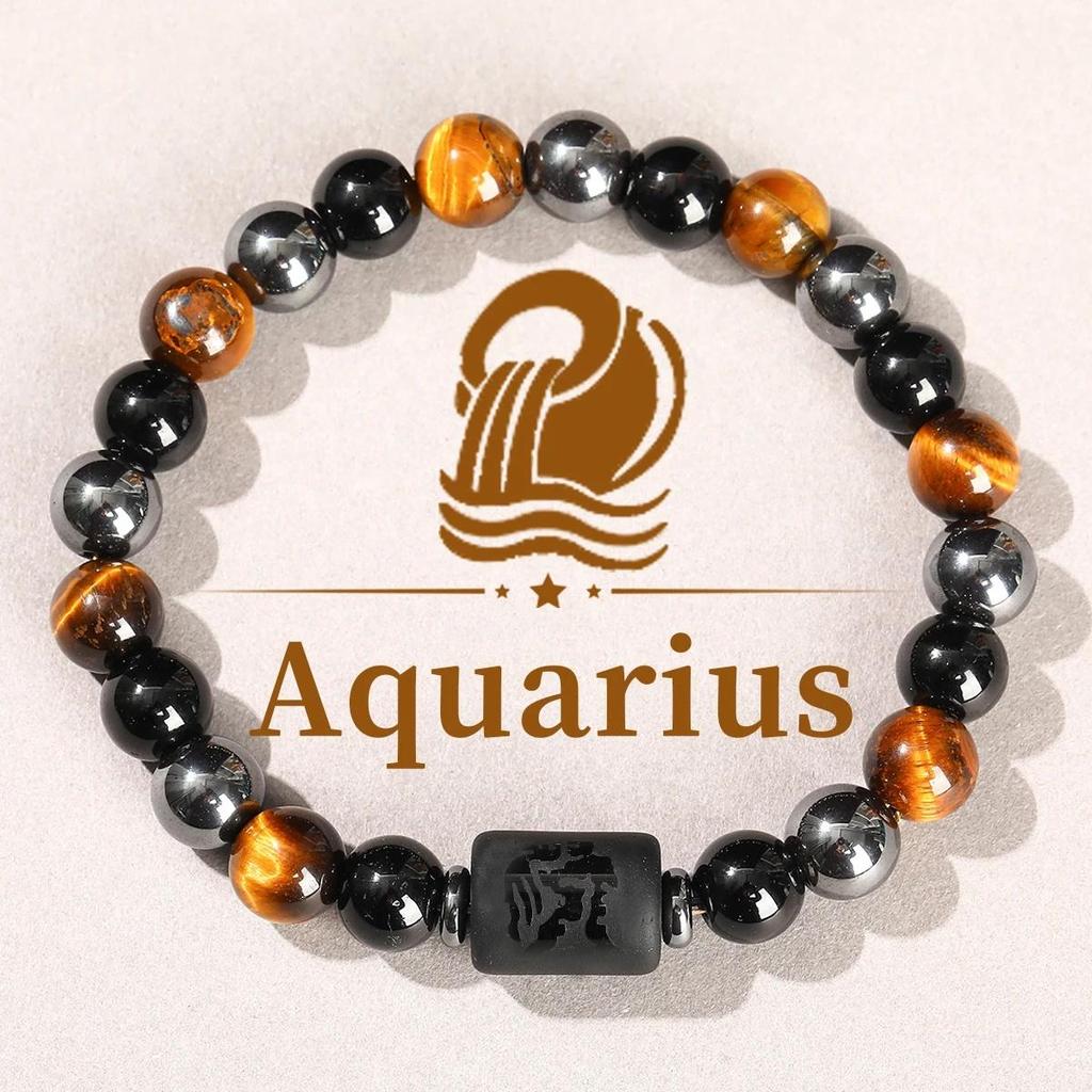 12 Tierkreiszeichen Naturstein Armband Zwillinge Steinbock Krebs Jungfrau Löwe Armband Damen Herren Freundschaftsschmuck Armbänder