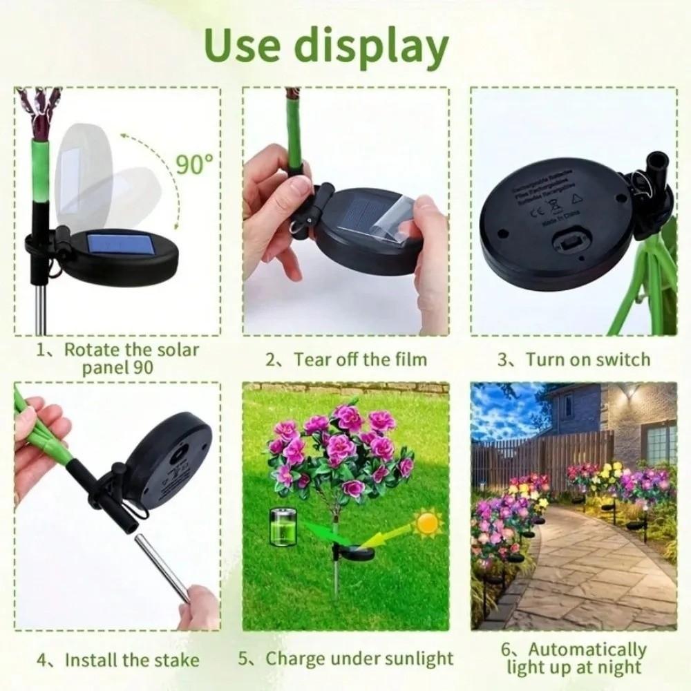 Red Azalea Flower Solar Powered Flower Stake Lights Pathway Decor Outdoor Pathway Lights