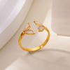 Edelstahl Grüne Blatt Wellenringe 18K Vergoldet Anti-Fading Offener Ring für Damen Hochzeits Schmuck Urlaubs Accessoires Geschenk