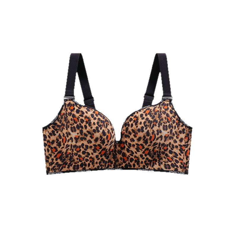 

Leopard-print Bra for Women No Underwire Top Support Anti-sagging Gathering Bra No Trace Breast Retraction Bra Push Up Bra 38/85C чорний