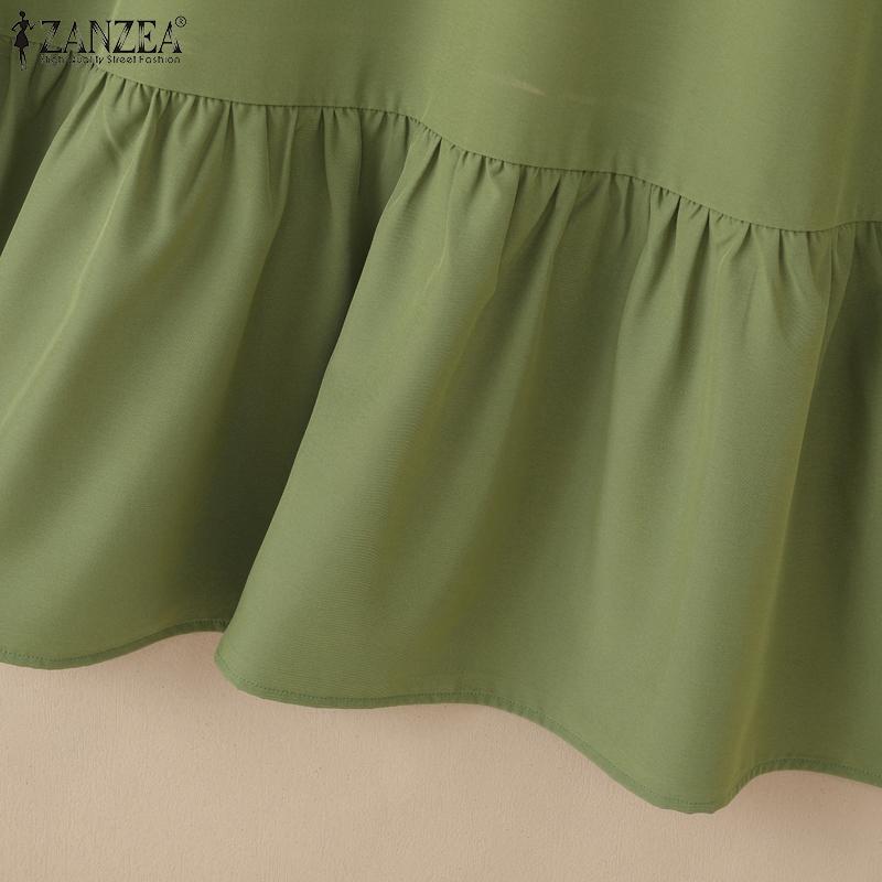 ZANZEA Women Casual Round Neck Solid Color Summer Short Sleeve Dress