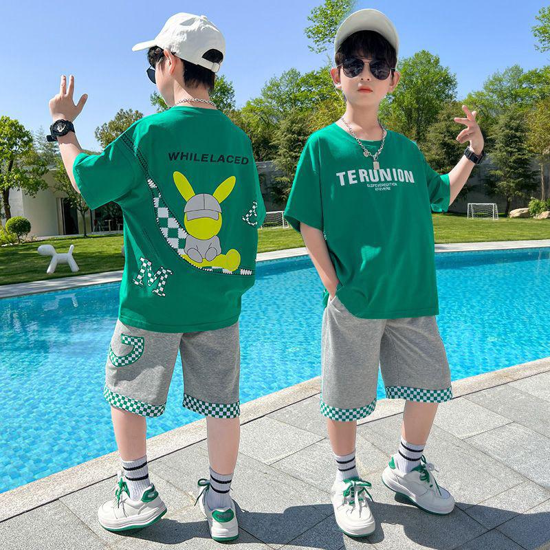 

Summer Boys Cartoon T Shirt Patchwork Plaid Shorts Pant Set School Kids Tracksuit Child Outfit 120cm білий