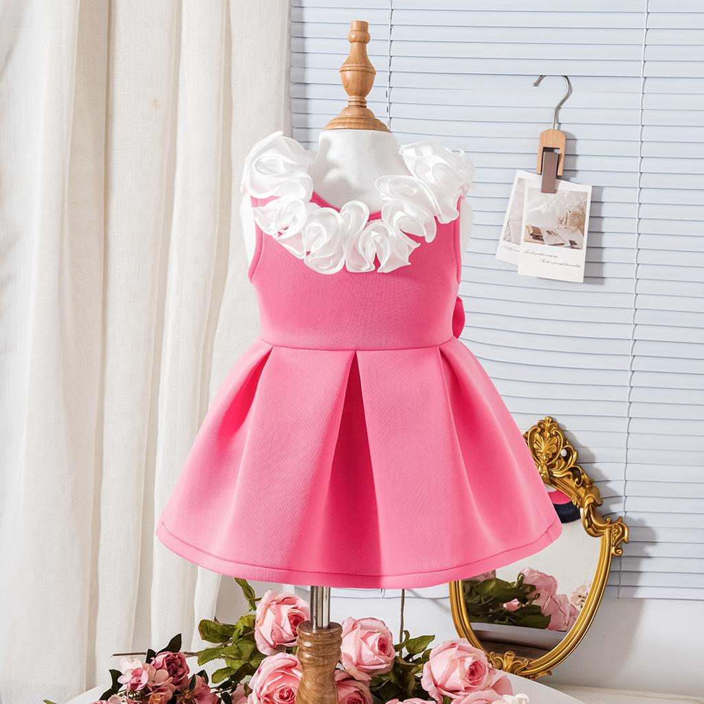 Girls' Princess Dress Summer Children's Sweet Lace V-neck Bow Dress