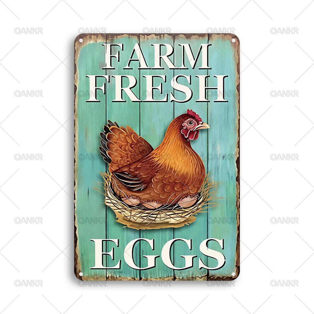 

Vintage Farm Shop Decor Metal Tin Sign Chic Farm Fresh Eggs Art Poster Metal Signs for Restaurant Home Wall Decor Plaque 20x30cm（7.8x11.8inch）