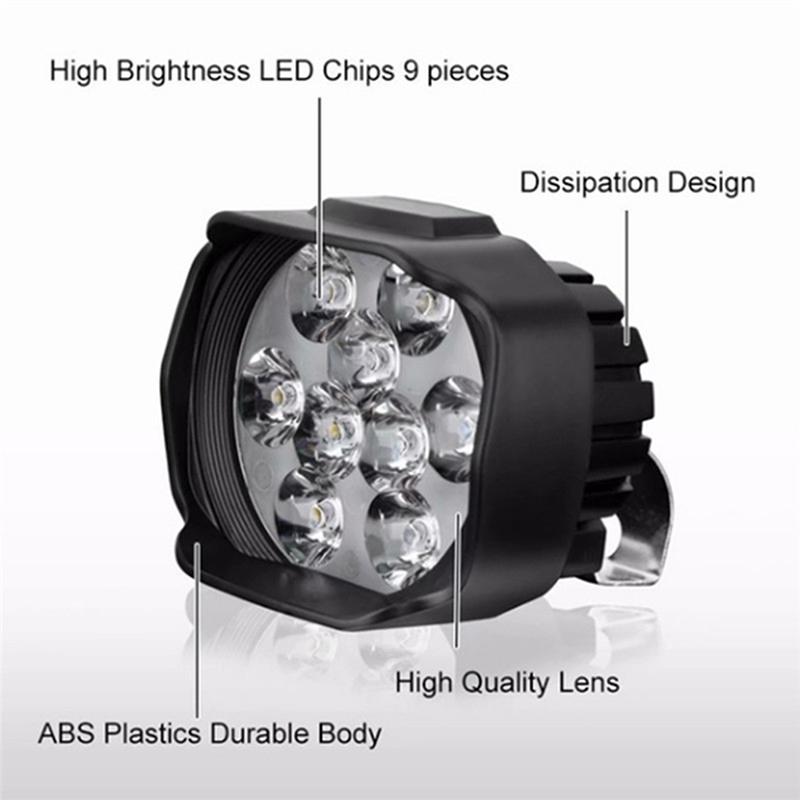 Motorcycle Headlight 9 Led 6W Dc12V Super Bright Spot White Work Light Bicycles