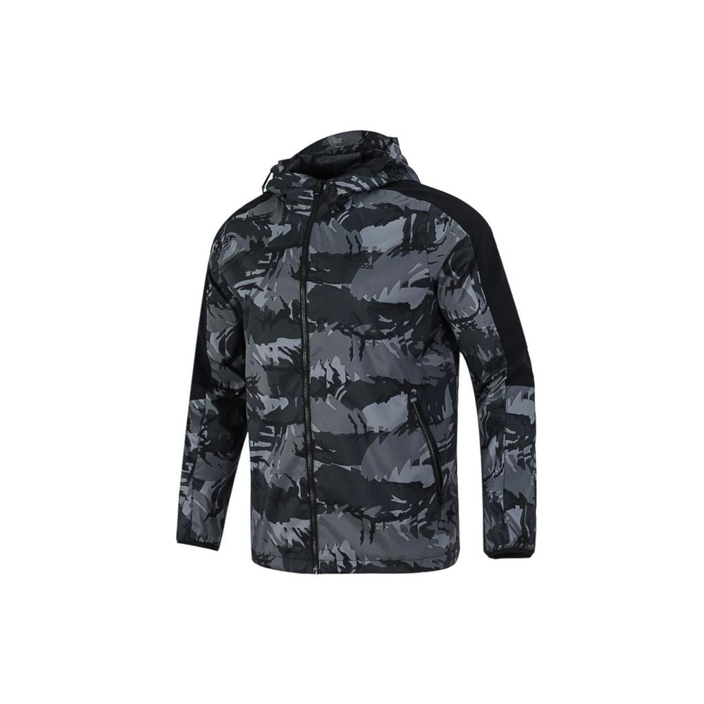 Adidas Camouflage Sports Hooded Casual Running Jacket Men Outerwear Black H40232