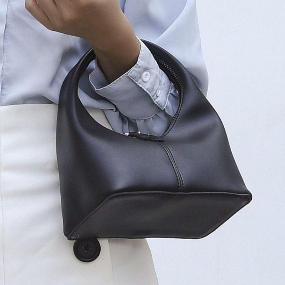 Elegant Pu Leather Handbag Zipper Small Bag All-match Crescent Bag  Travel