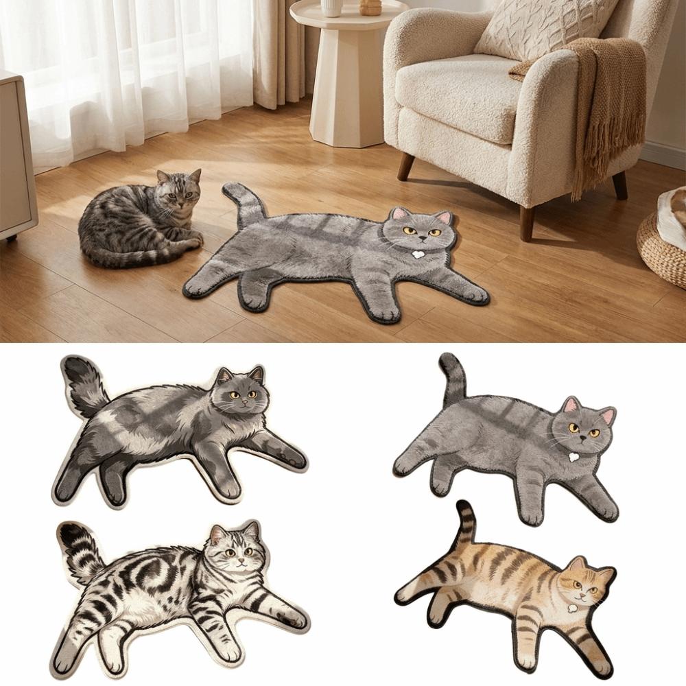 Non Slip Cat Floor Mat Absorbent Bedside Carpet Room Accessory Cat Shaped Rug  Bathroom