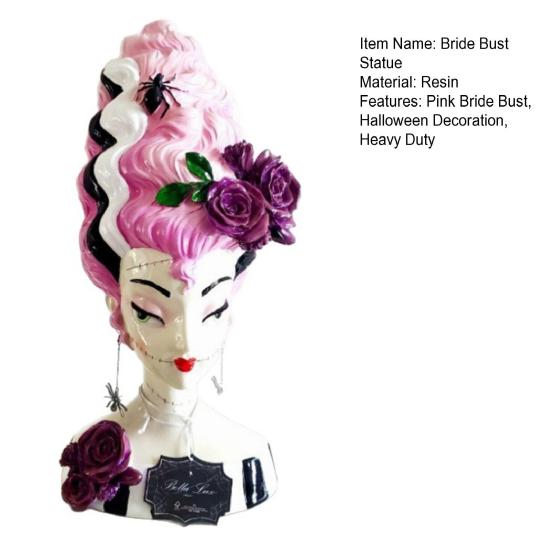 Halloween Pink Bride Bust Statue Creepy Spider Rose Ghost Bride Resin Figurine Sculpture Holiday Party Decoration Ornament
