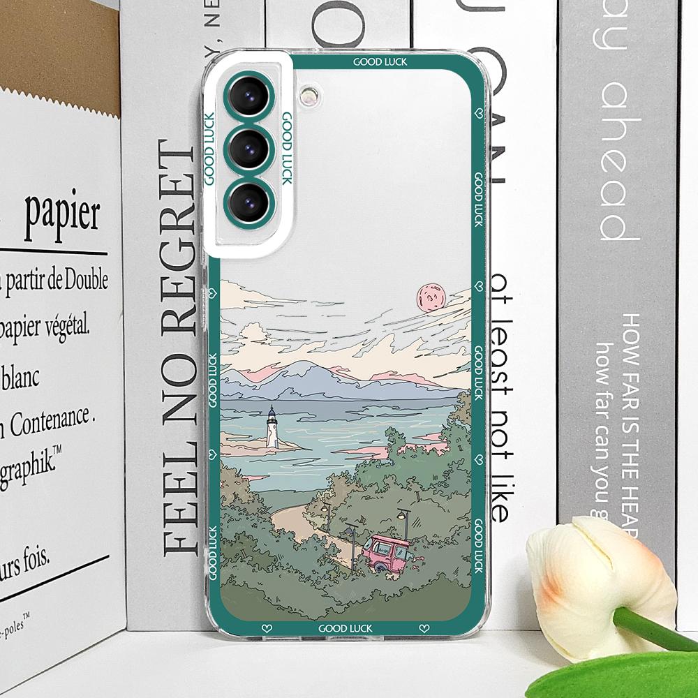 Japanese Anime Scenery Landscape Phone Cases for Samsung Galaxy S22 S23 S24 S25 Ultra S21 Plus FE Transparent Soft Covers Fundas