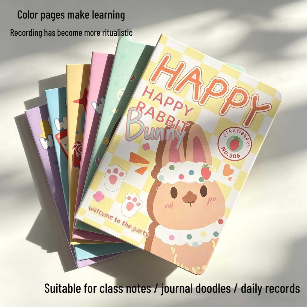 A5 Cartoon Notebook with Color Pages - Thick, Portable Diary for Students