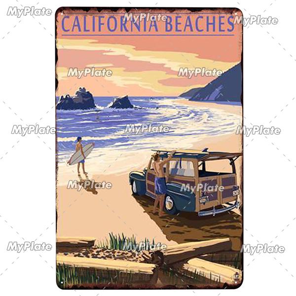 BEACH Metal Sign Vintage Plaque Surf Tin Sign Plate Wall Decor For Bar Pub Man Cave HawaiiKahunaSanta Barbara Poster Custom