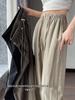 Ice Silk Pleated Wide-Leg Maternity Pants - No Waistband, Petite Fit, Drawstring, Spring/Summer Style