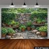 2D Stone Wall Courtyard Photography Background for Outdoor Decor