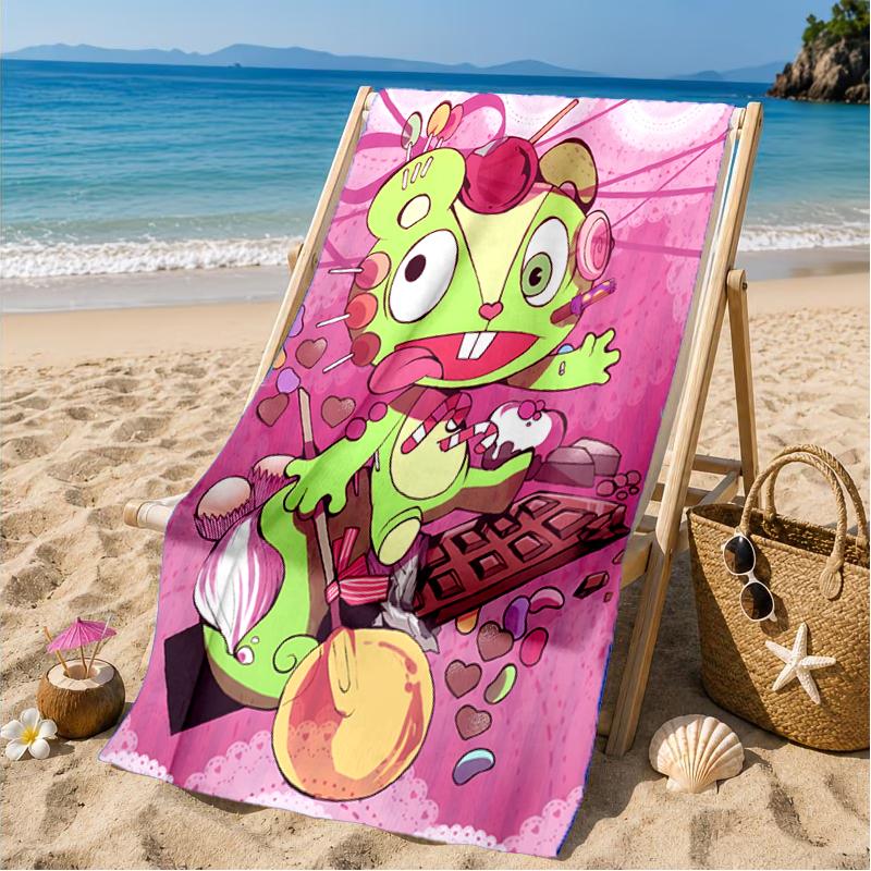 Toalla de Playa Aniversario de Happy Tree Friends, Toalla de Playa de Microfibra, Perfecta Para Piscina, Playa, Viajes, Decoración del Hogar, Regalos para Fans de Fiestas en la Playa