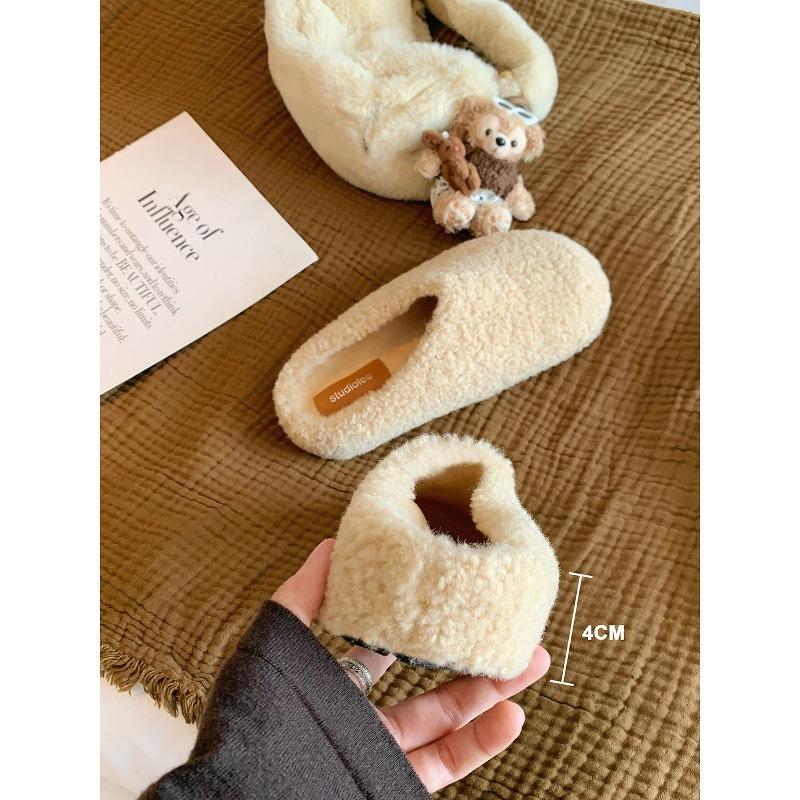 Wool version grape ma bag head one pedal thermal cotton shoes plush half slippers women wear autumn and winter