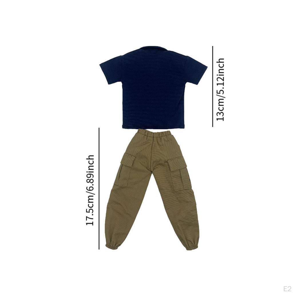 2 Pieces 1/6 Scale Short Sleeve T Shirt and Pants Costume Miniature Clothing for 12in Doll Model