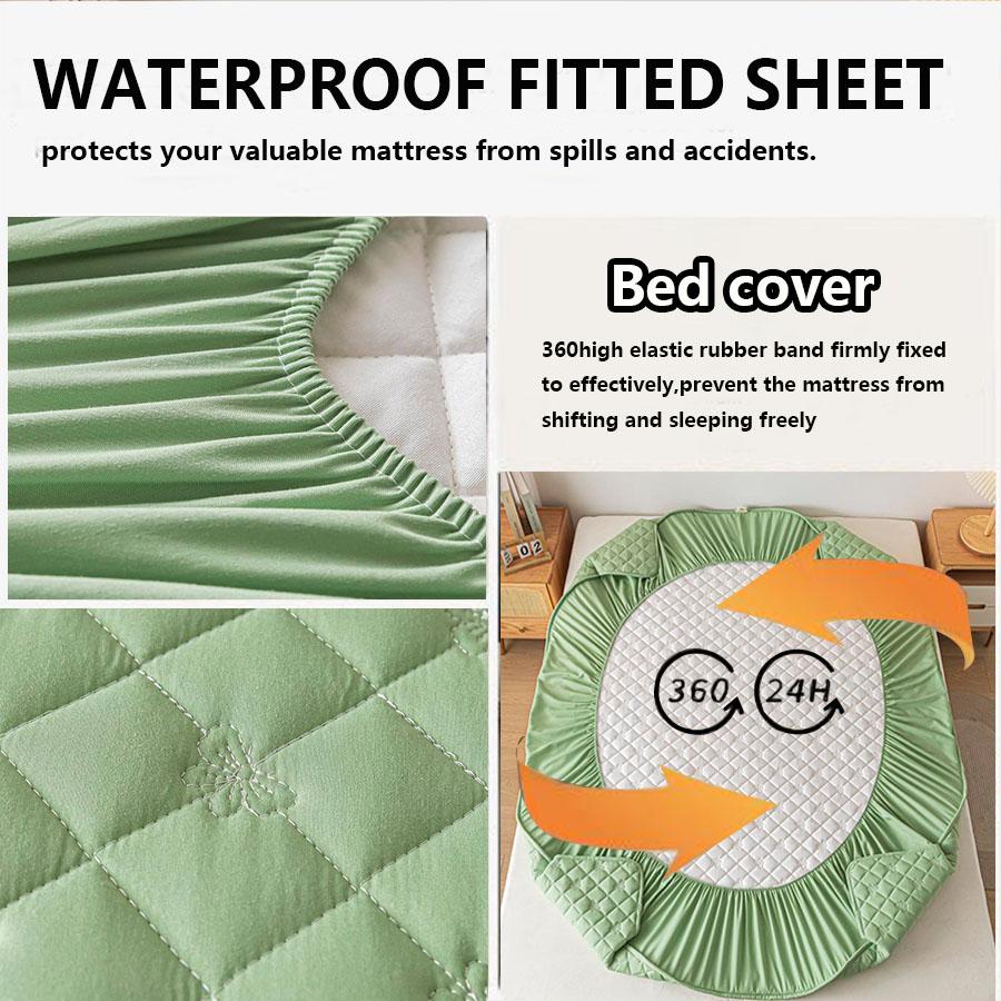 3D Thickened 100% Waterproof Mattress Cover, Bed Sheet Mattress Protector, Soft And Breathable Bed Sheet, Pillowcase Gray/White