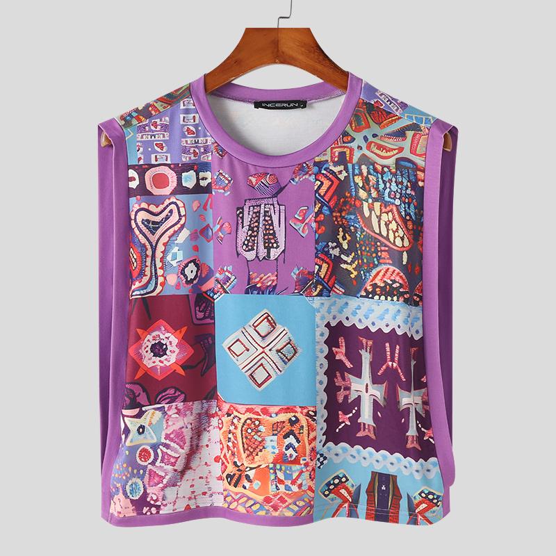 

INCERUN Мужские свободные короткие майки без рукавов с клетчатым цветочным принтом M