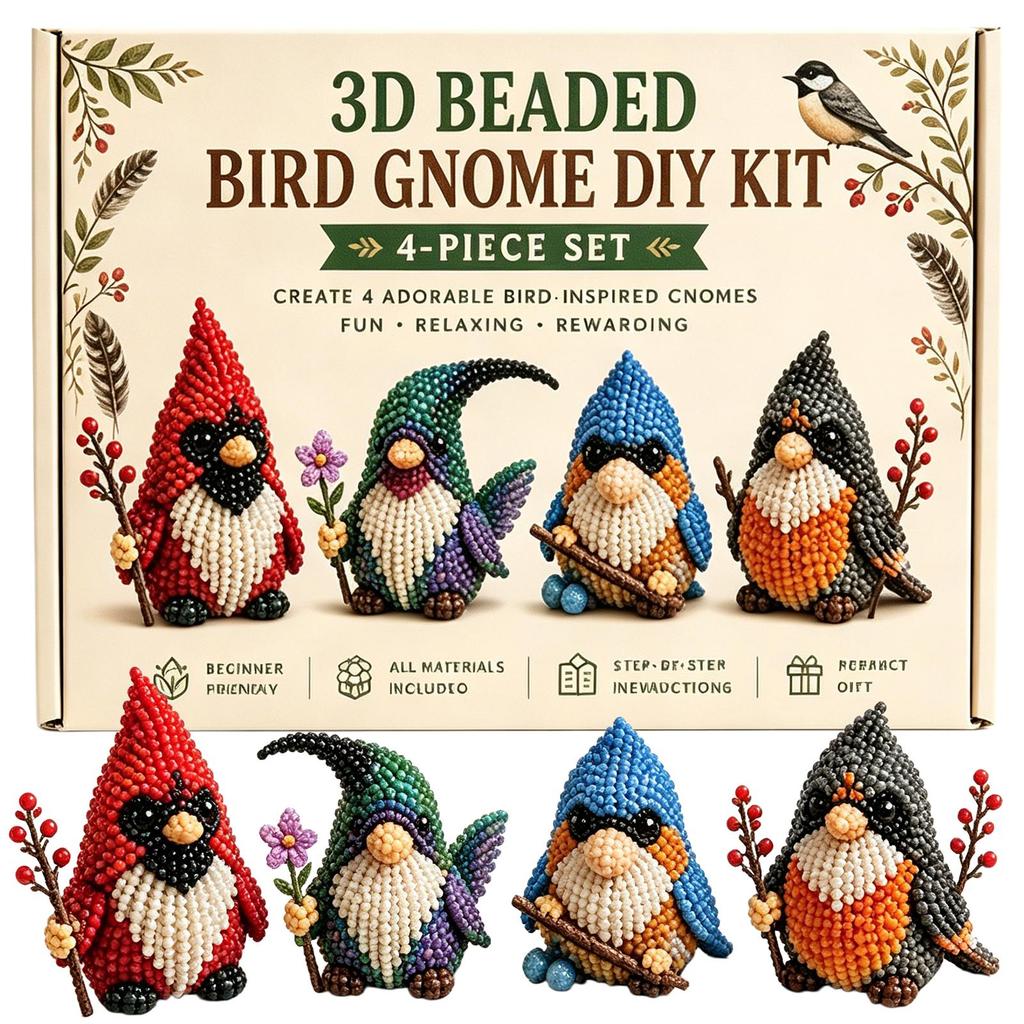 DIY 3D Gnome Bead Embroidery Kits Complete Accessories Beadwork Crafts Kit Cute Bead Craft Set for Teens Girls Women Enthusiasts