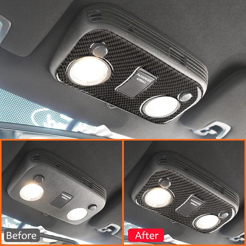 Carbon Fiber Car Roof Reading Light Panel Book Lamp Trim Frame Decoration Sticker For Ford Mustang 2015- Interior Parts