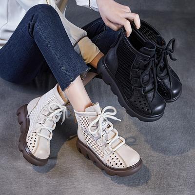 Stivaletti corti traforati in vera pelle traspiranti con suola spessa scarpe da donna