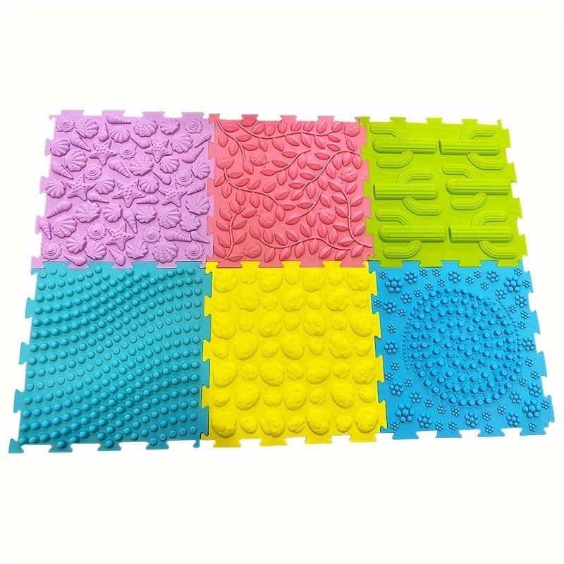 6pcs Square Silicone Finger Pressure Plate For kids Vibrant Sensory Bath Mats Non Slip Interlocking Square Floor Mats  Massage