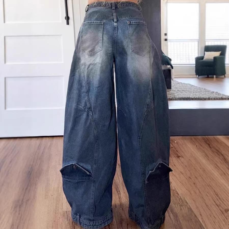 European and American New Retro Old Washed Reverse Waist Women's Jeans Wholesale