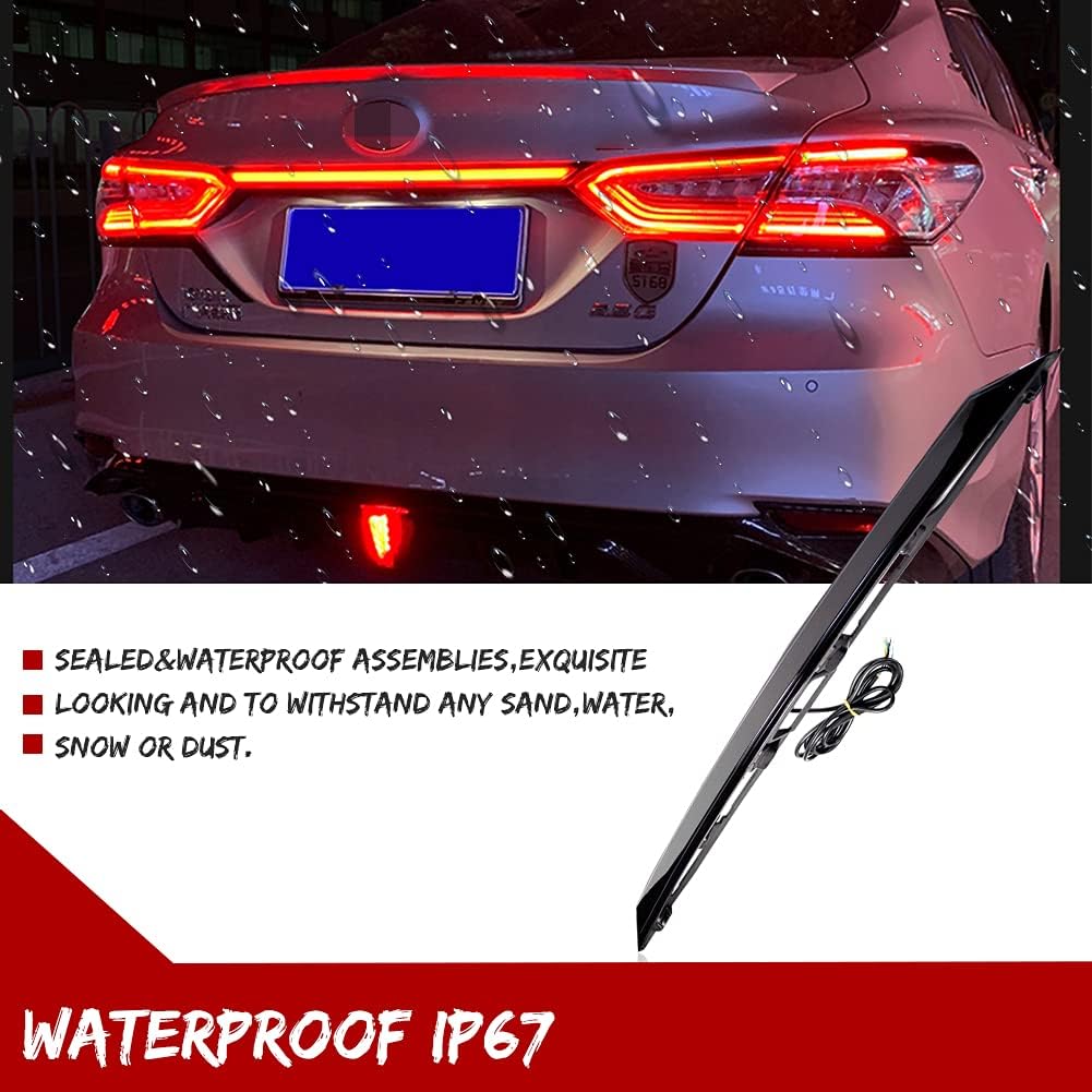 Smoked Lens Dynamic Sequential Turn Signal Lamp LED DRL Brake Light Rear Taillight Trunk Bar Compatible with 2018 2019 2020 Toyota Camry