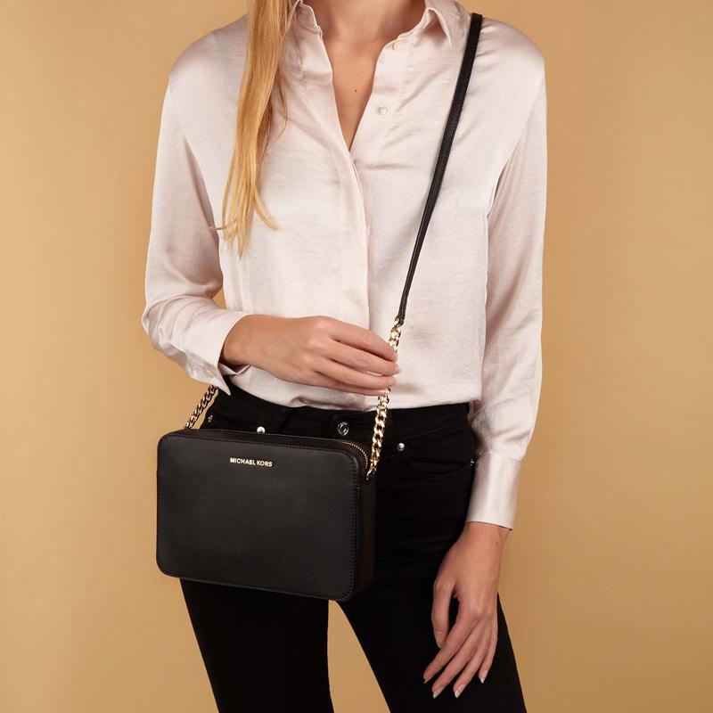 Michael Kors MK Jet Set Travel Letter Logo Leather Commuter Tote Crossbody Bag Women Bags Black 32S4GTVC3L-BLACK