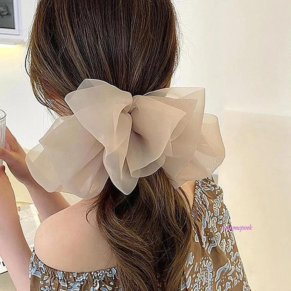 Ribbon pin hair clip giant ribbon pin half-up hair clip giant chiffon oversized accessory bcd105 beige