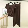 Damen Sommer Modal Schlafanzug Sets Übergröße M bis 6XL Krawattenhals Kurzarm T-Shirt und Kordelzug Hoher Bund Langer Rock Lässige Mode 2-teiliges Set