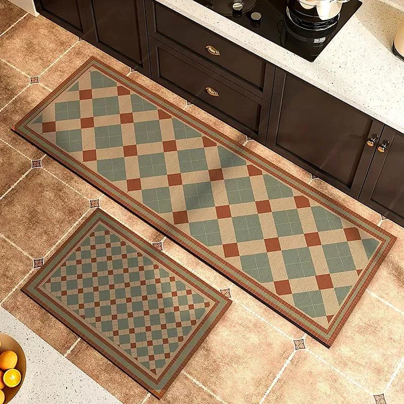 Retro Geometryczny Dywan Kuchenny Antypoślizgowe Maty Podłogowe Dywany w Kratę Wycieraczka Wejściowa Chłonny Długi Dywanik Dywany Obszarowe do Przedpokoju Alfombra