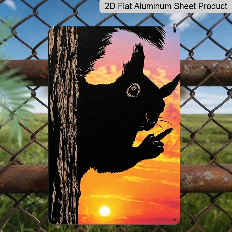 

2D Flat, Funny Squirrel Middle Finger Sunset Metal Aluminum Sign - Retro Humorous Animal Wall Decor Man Cave, Garage, Bar Decor, Patio, Garden 20*30cm