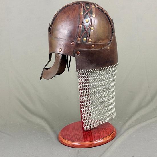 Handmade Viking Leather Helmet with Chainmail, Norse Warrior Cosplay Armor