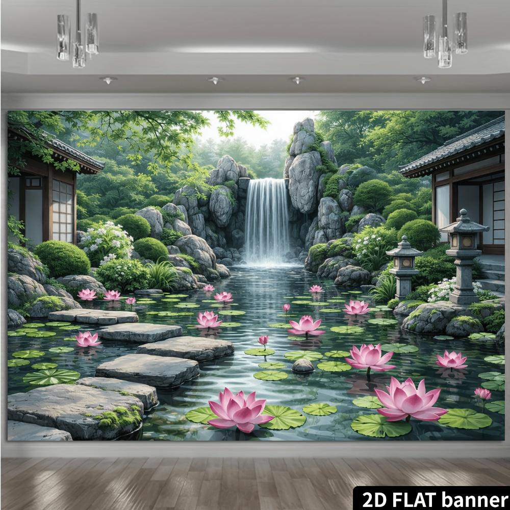 1Pcs Japanese Zen Garden Lotus Waterfall Decoration Background Backdrop For Photo Studio Photo Booth Party