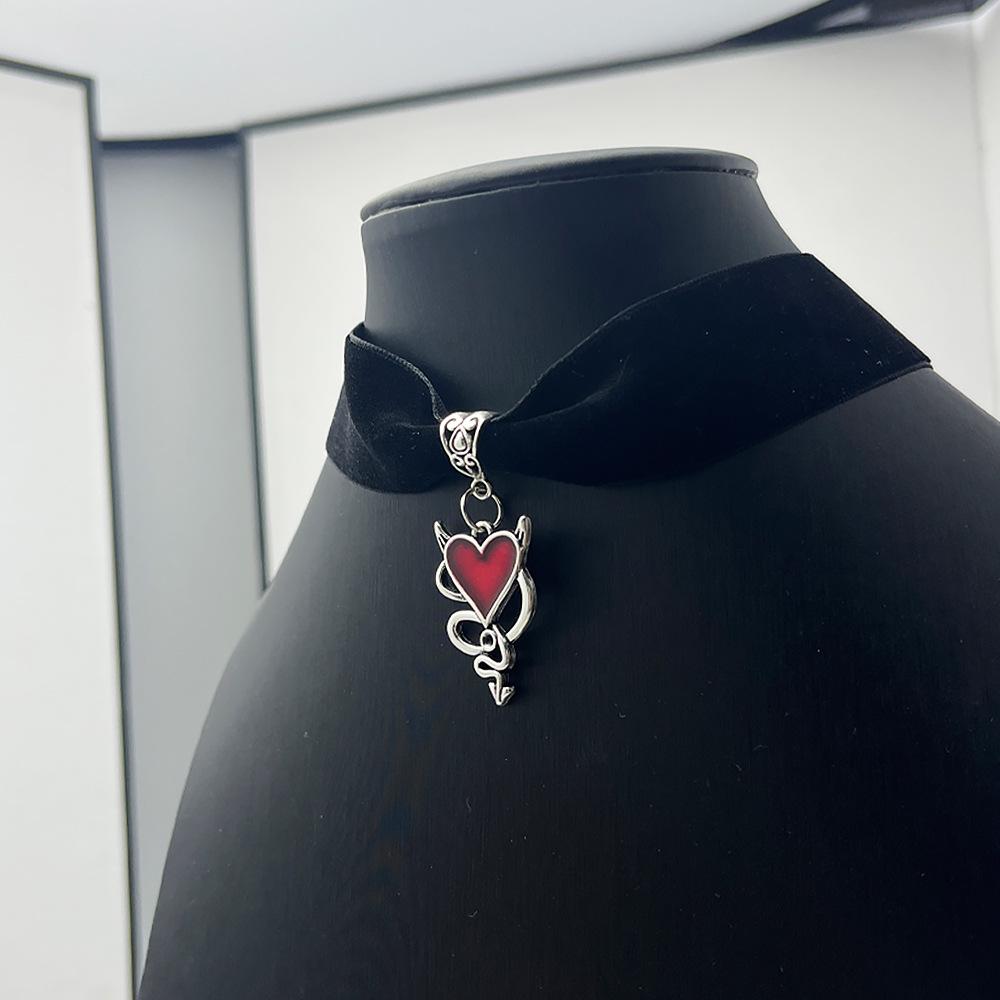 Gothic Red Heart Velvet Choker Necklace