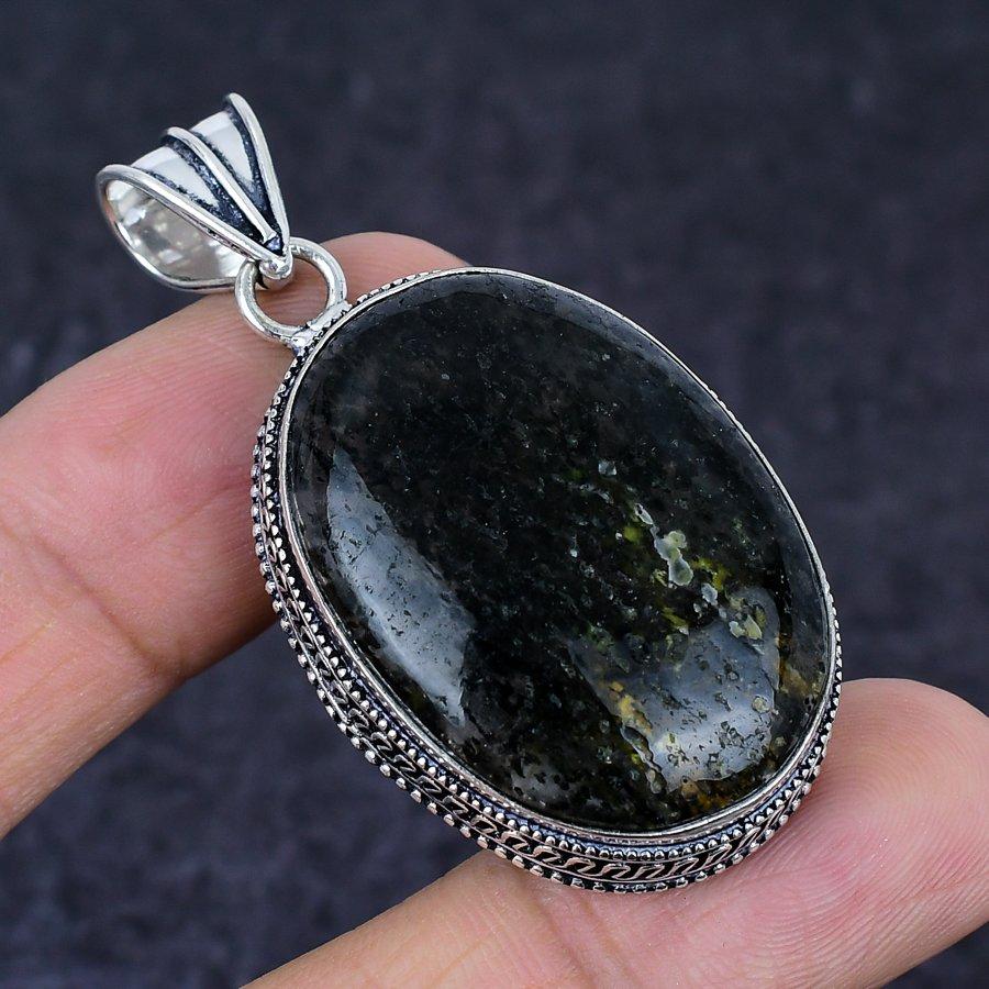 Natural Lodolite Quartz Gemstone 925 Sterling Silver Jewelry Pendant 2.17" q3d98
