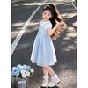 Vestito da Principessa Estivo in Rete per Bambina Taglia Media Grande Manica Corta Finto Due Pezzi Dolce Abito da Festa