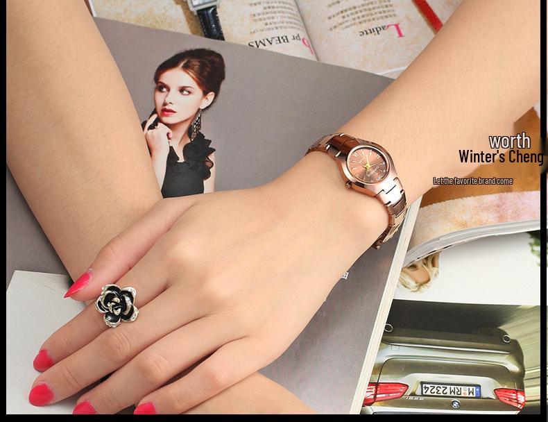 Women's Ultra-thin Square Quartz Watch with Tungsten Steel Strap - Waterproof, High-End Fashion Wristwatch for Students