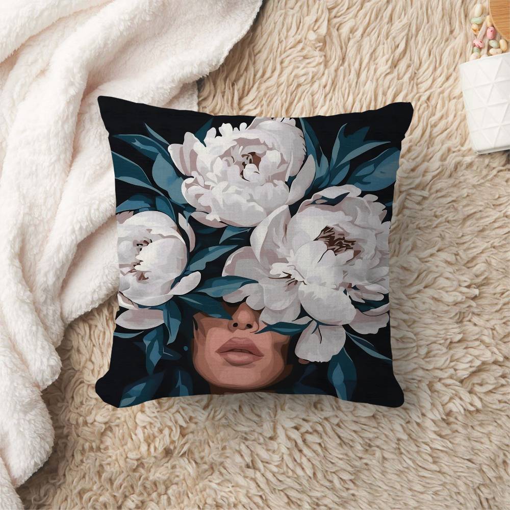 

Abstract Flowers Girl Pillow Cushion Cover Pillowcase Living Room Sofa Home Decor Customized 30x30 cm